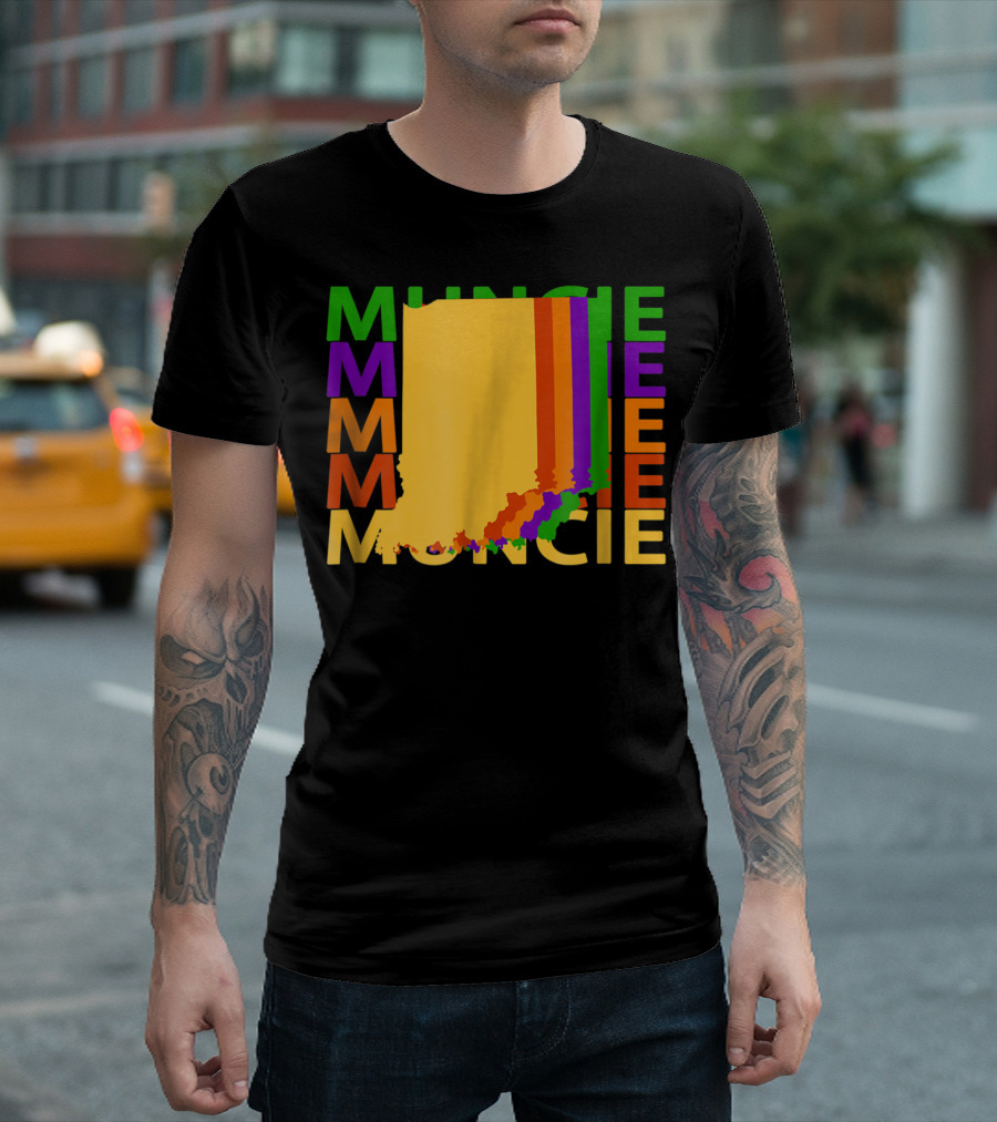 Colorful Muncie Indiana Repeat Map Theme Souvenirs T-Shirt