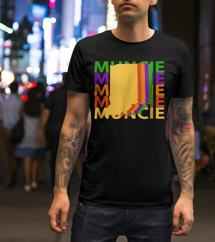 Colorful Muncie Indiana Repeat Map Theme Souvenirs T-Shirt