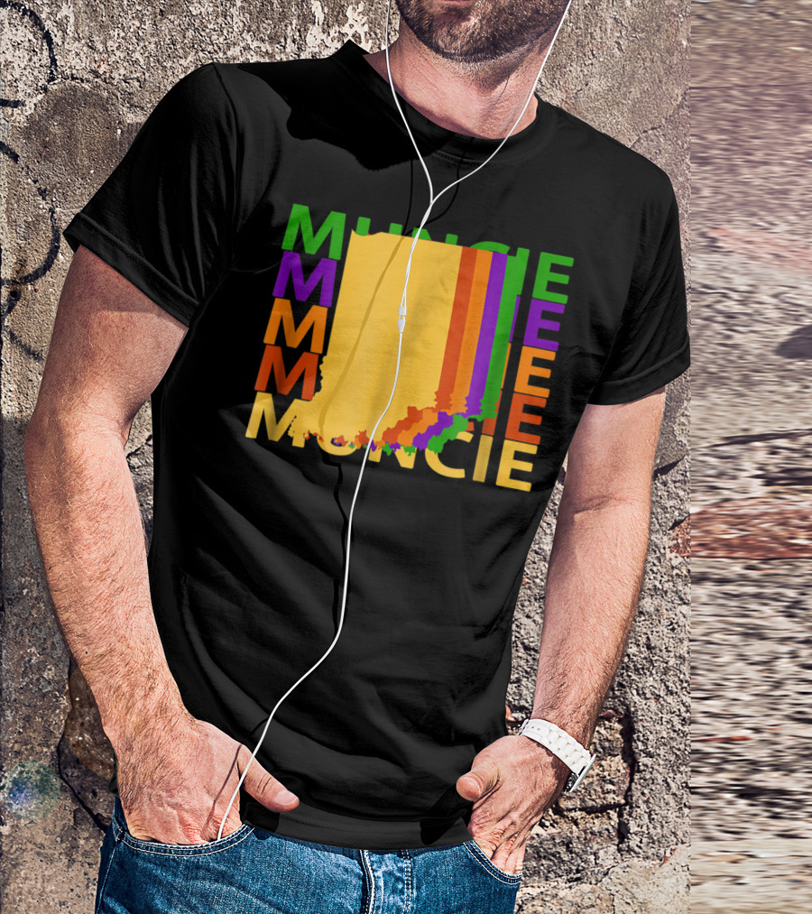 Colorful Muncie Indiana Repeat Map Theme Souvenirs T-Shirt