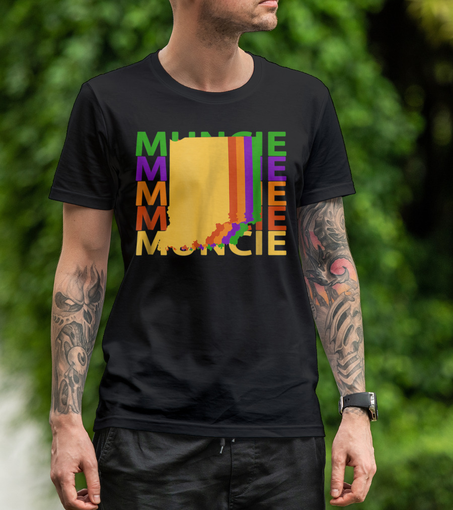 Colorful Muncie Indiana Repeat Map Theme Souvenirs T-Shirt