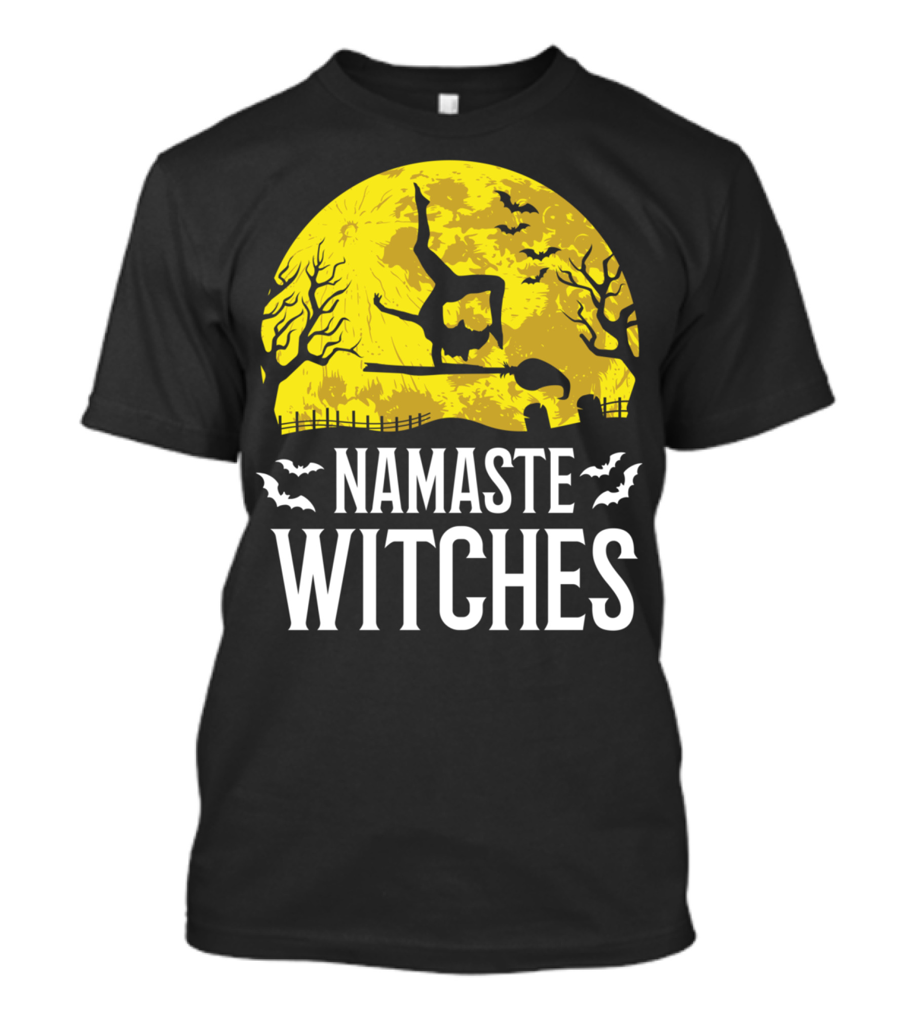 Namaste Witches Funny Yoga Halloween Moon Bats T-Shirt