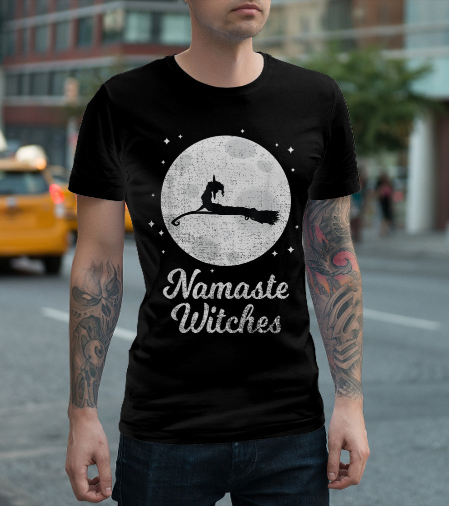 Namaste Witches Halloween Yoga Moon Meditation T-Shirt