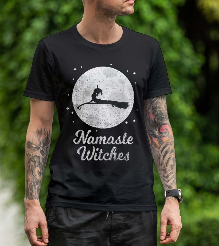 Namaste Witches Halloween Yoga Moon Meditation T-Shirt