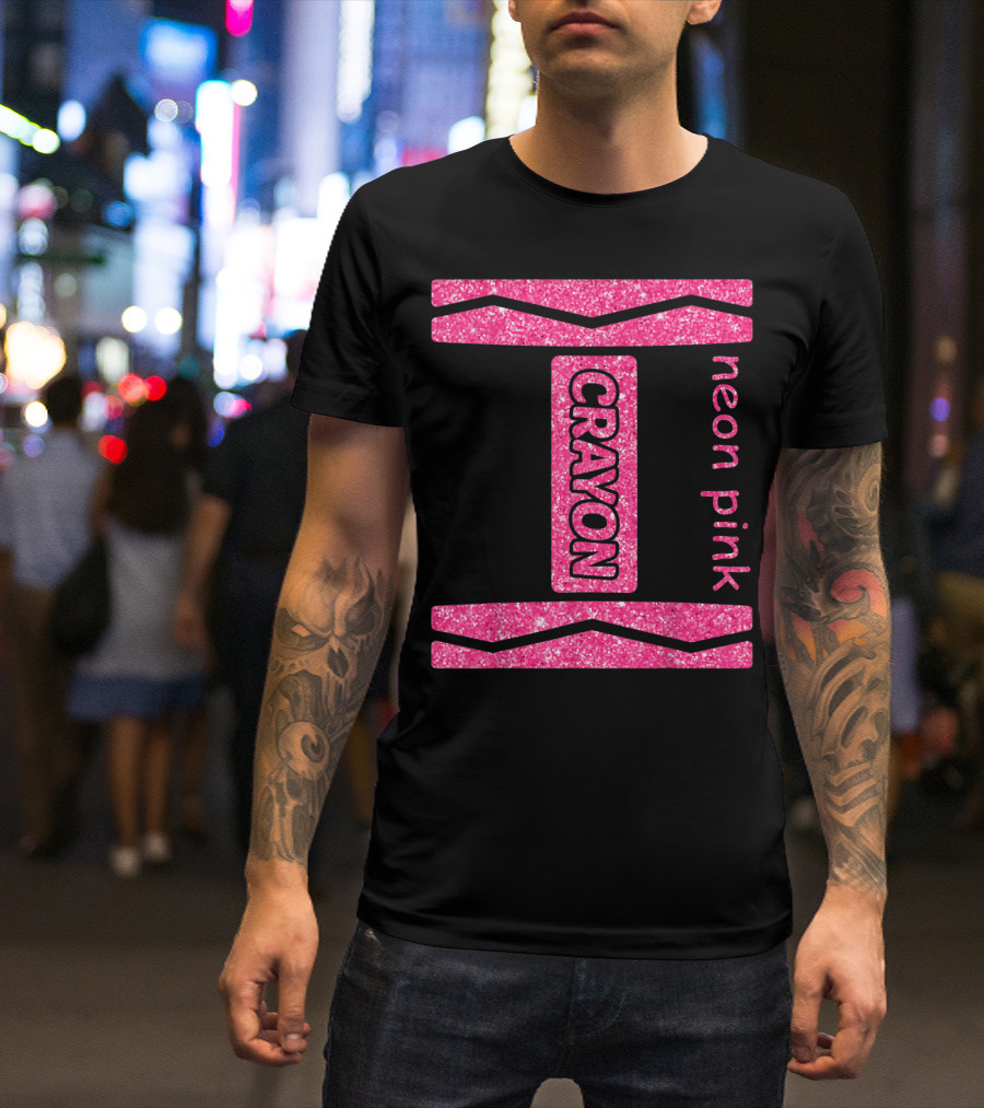Neon Pink Crayon Halloween Costume For Couples And Friends T-Shirt