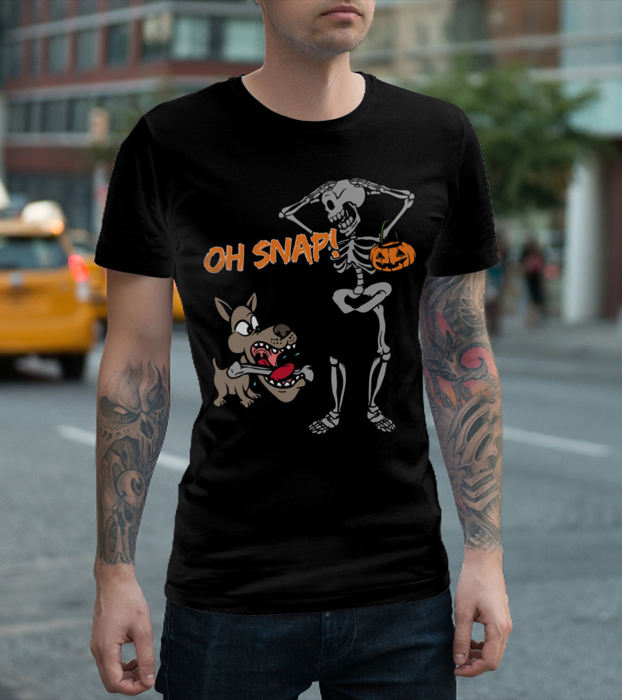 Oh Snap Dog Bone Skeleton Pumpkin Dog T-Shirt