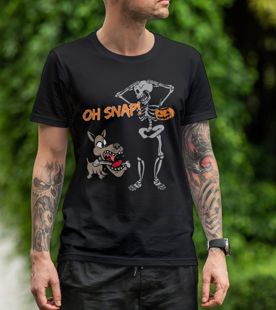 Oh Snap Dog Bone Skeleton Pumpkin Dog T-Shirt