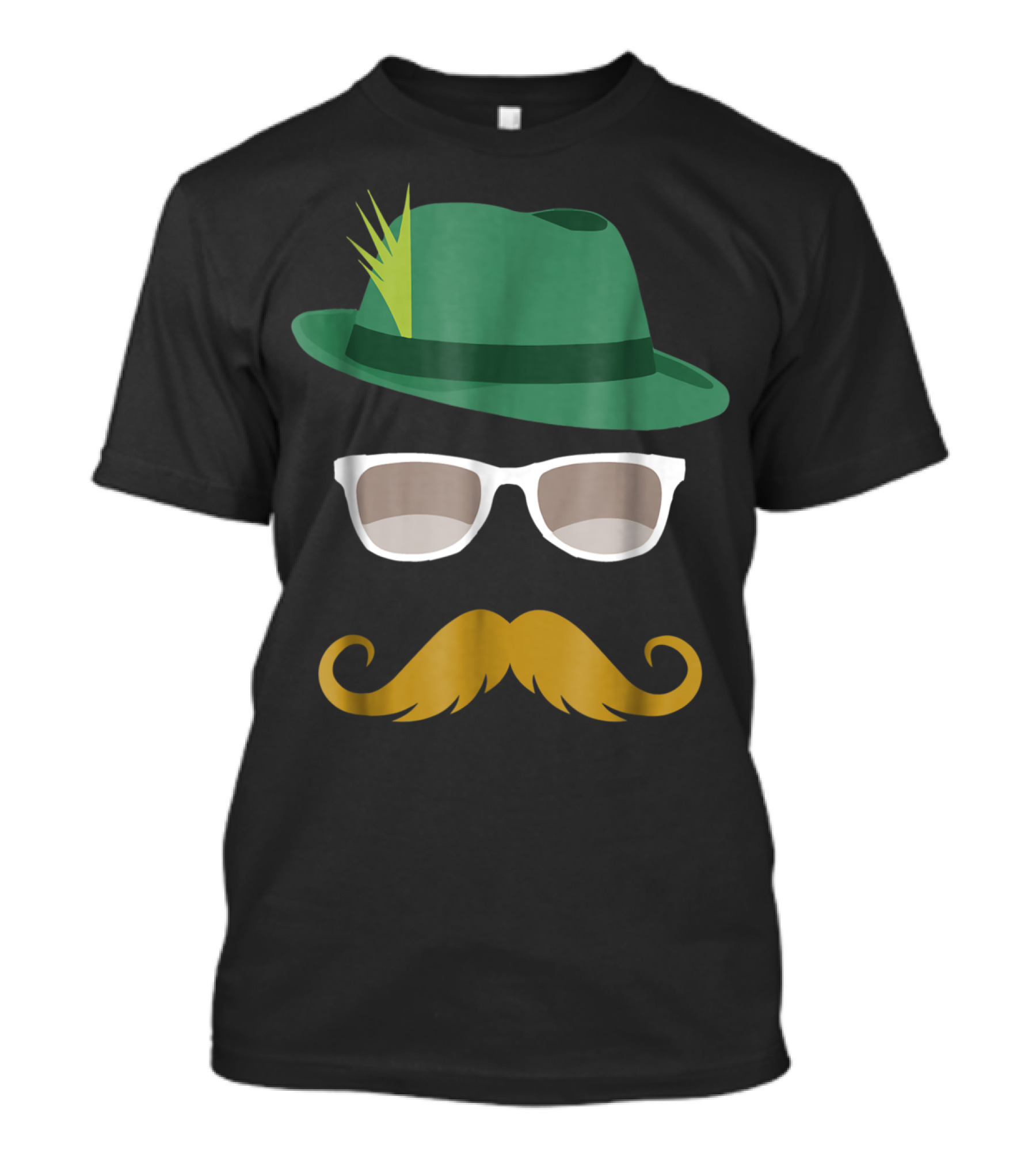 Oktoberfest Green Hat Mustache Glasses Face German T-Shirt