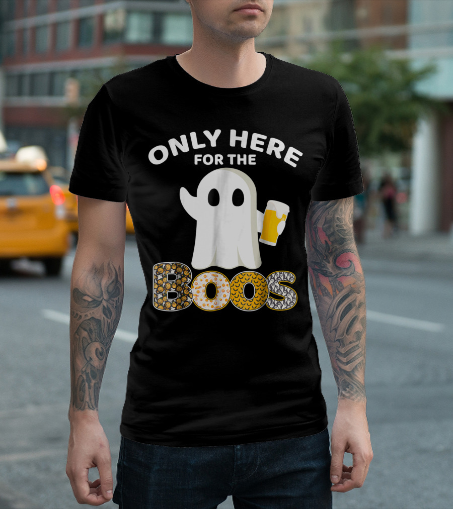 Only Here For The Boos Halloween Beer Lover Ghost Holding Beer T-Shirt
