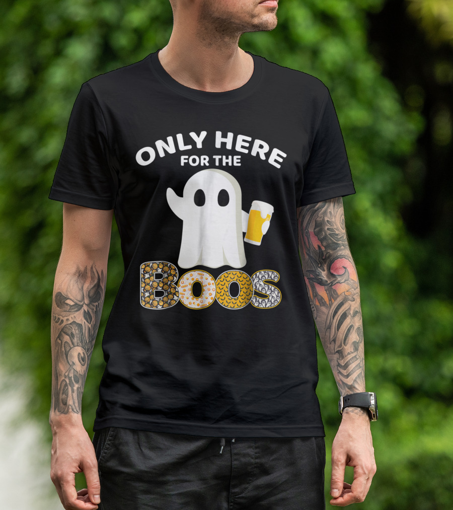 Only Here For The Boos Halloween Beer Lover Ghost Holding Beer T-Shirt