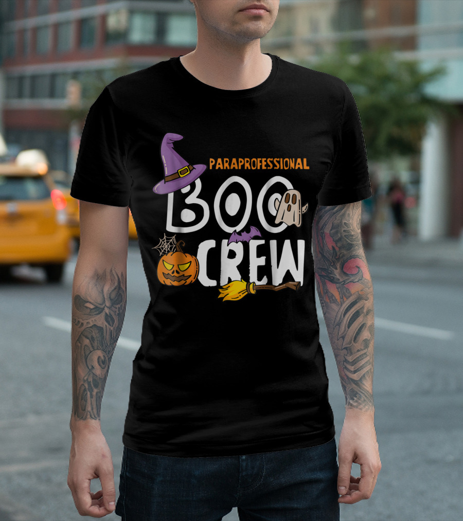 Paraprofessional Boo Crew Halloween Ghost Pumpkin Witch Hat Broom Spiderweb T-Shirt