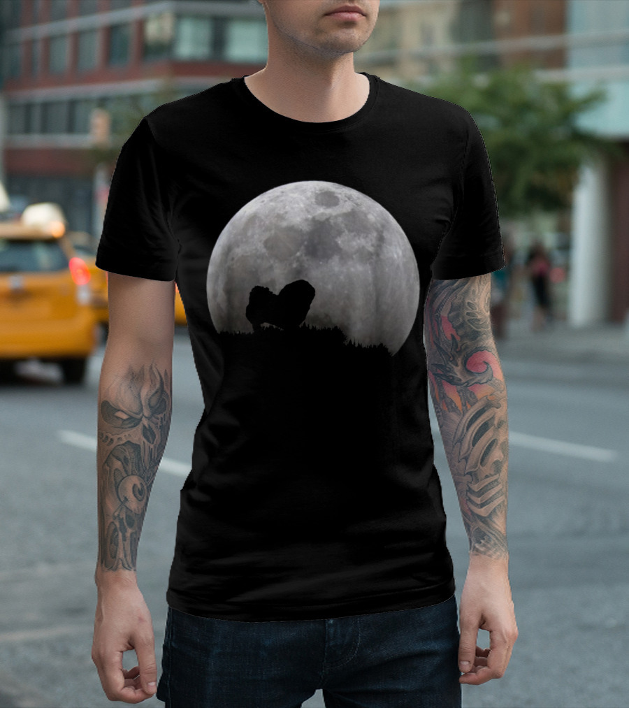 Pekingese Silhouette Against Full Moon T-Shirt