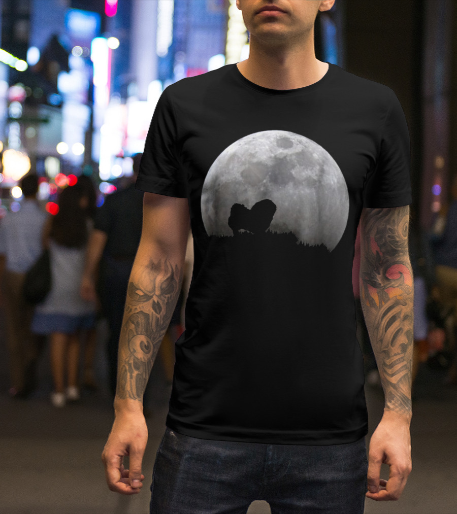 Pekingese Silhouette Against Full Moon T-Shirt
