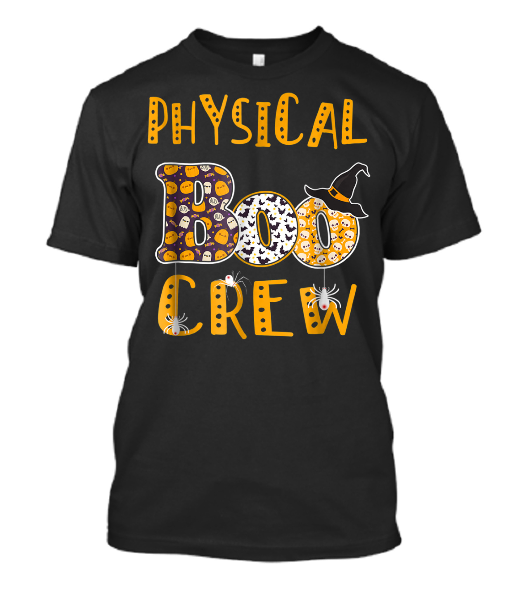 PHYSICAL BOO CREW TEACHER Halloween Witch Hat Spiders Ghost T-Shirt