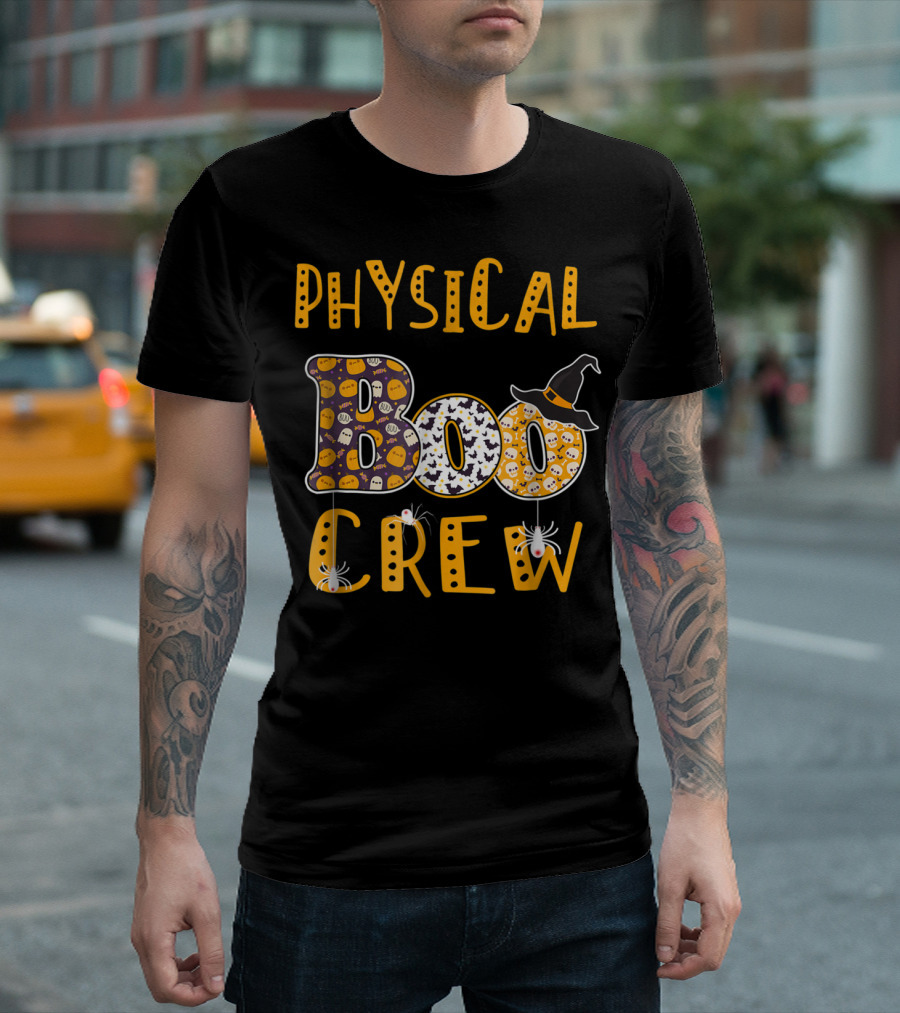 PHYSICAL BOO CREW TEACHER Halloween Witch Hat Spiders Ghost T-Shirt