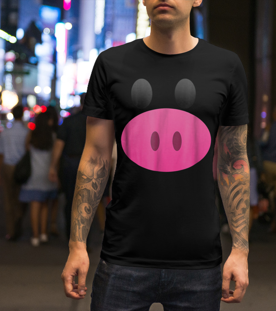 Pig Face Emoji Cute Funny Easy Swine Black Pink T-Shirt