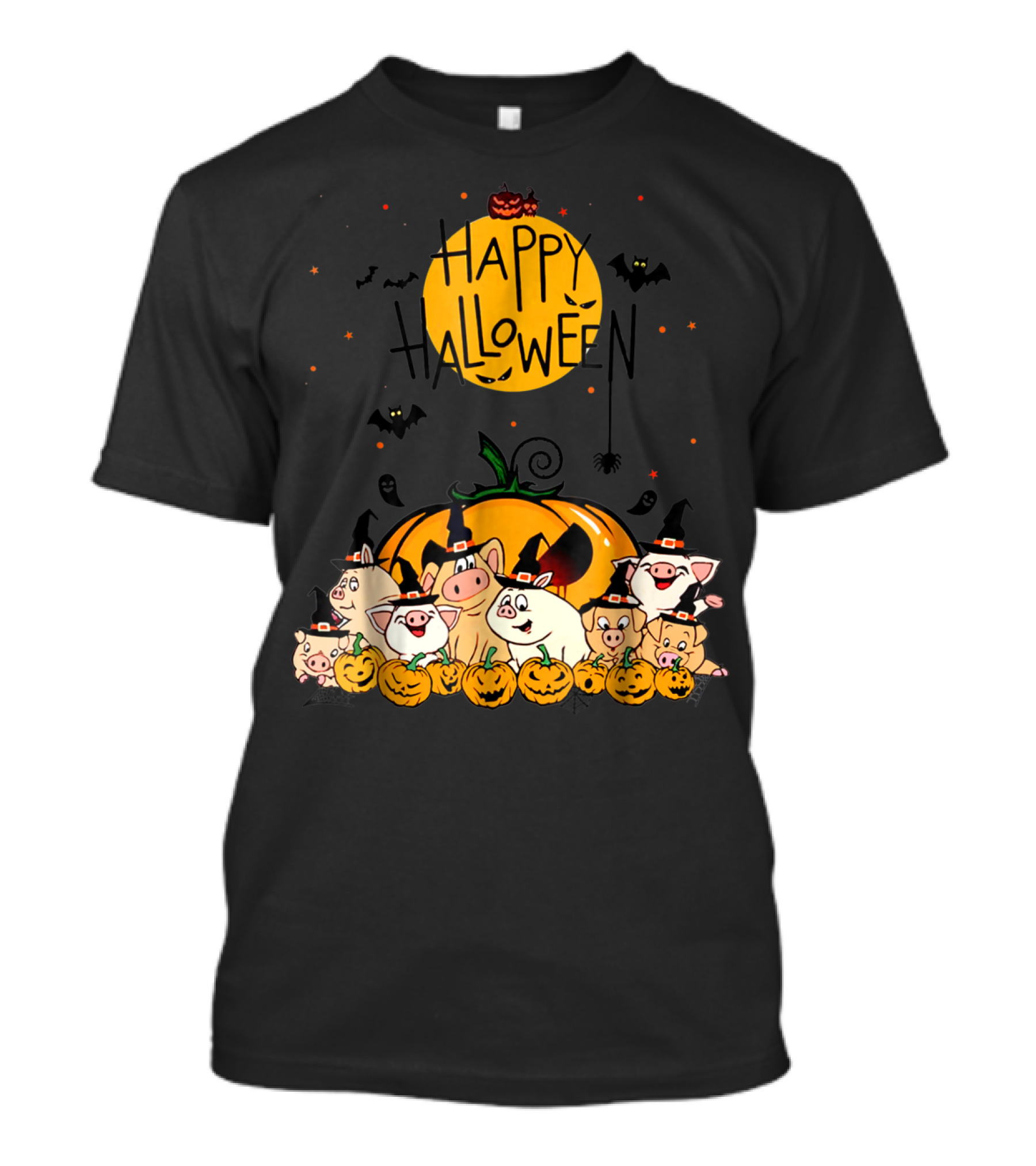 Happy Halloween Pigs Pumpkin Bats T-Shirt