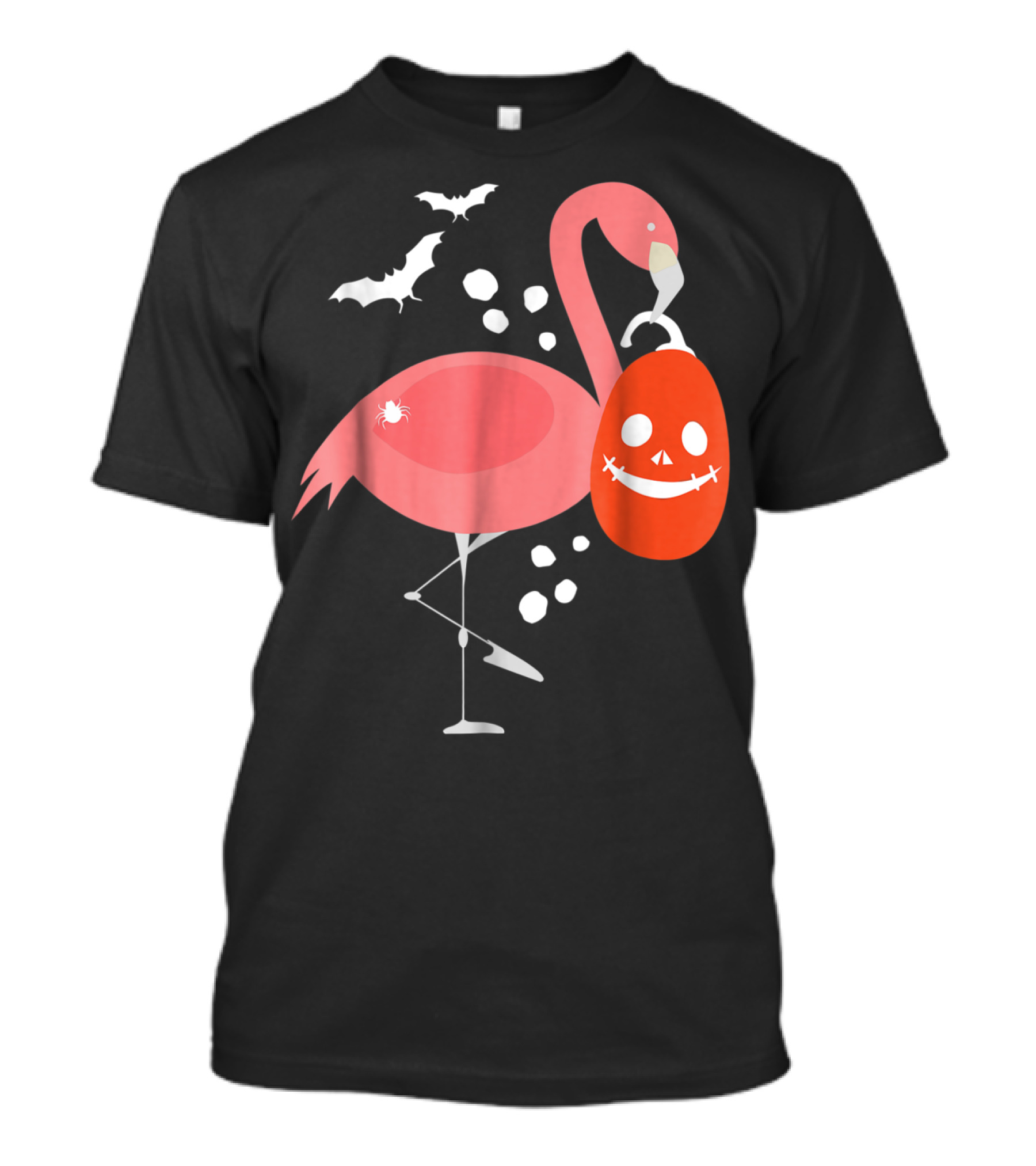 Pink Flamingo Halloween Bat Pumpkin Spider T-Shirt