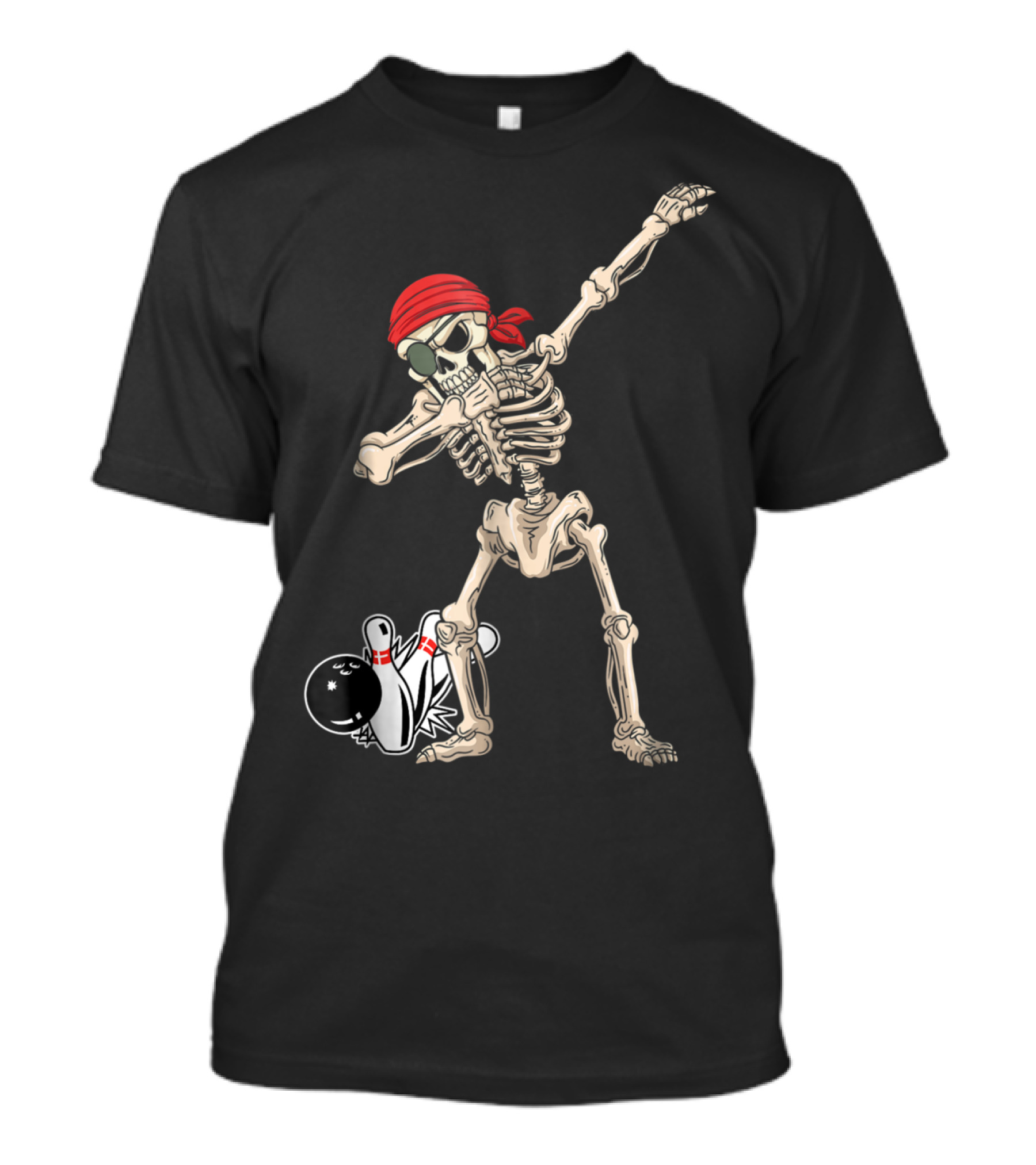 Pirate Skeleton Dabbing With Red Scarf And Bowling Pins T-Shirt