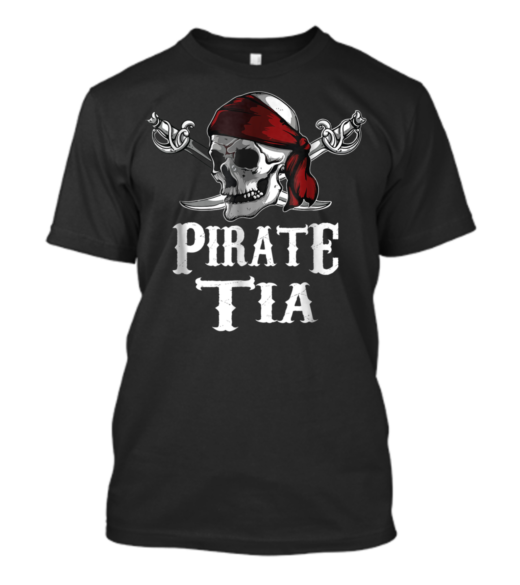 Pirate Tia Skull With Red Bandana And Crossed Swords T-Shirt