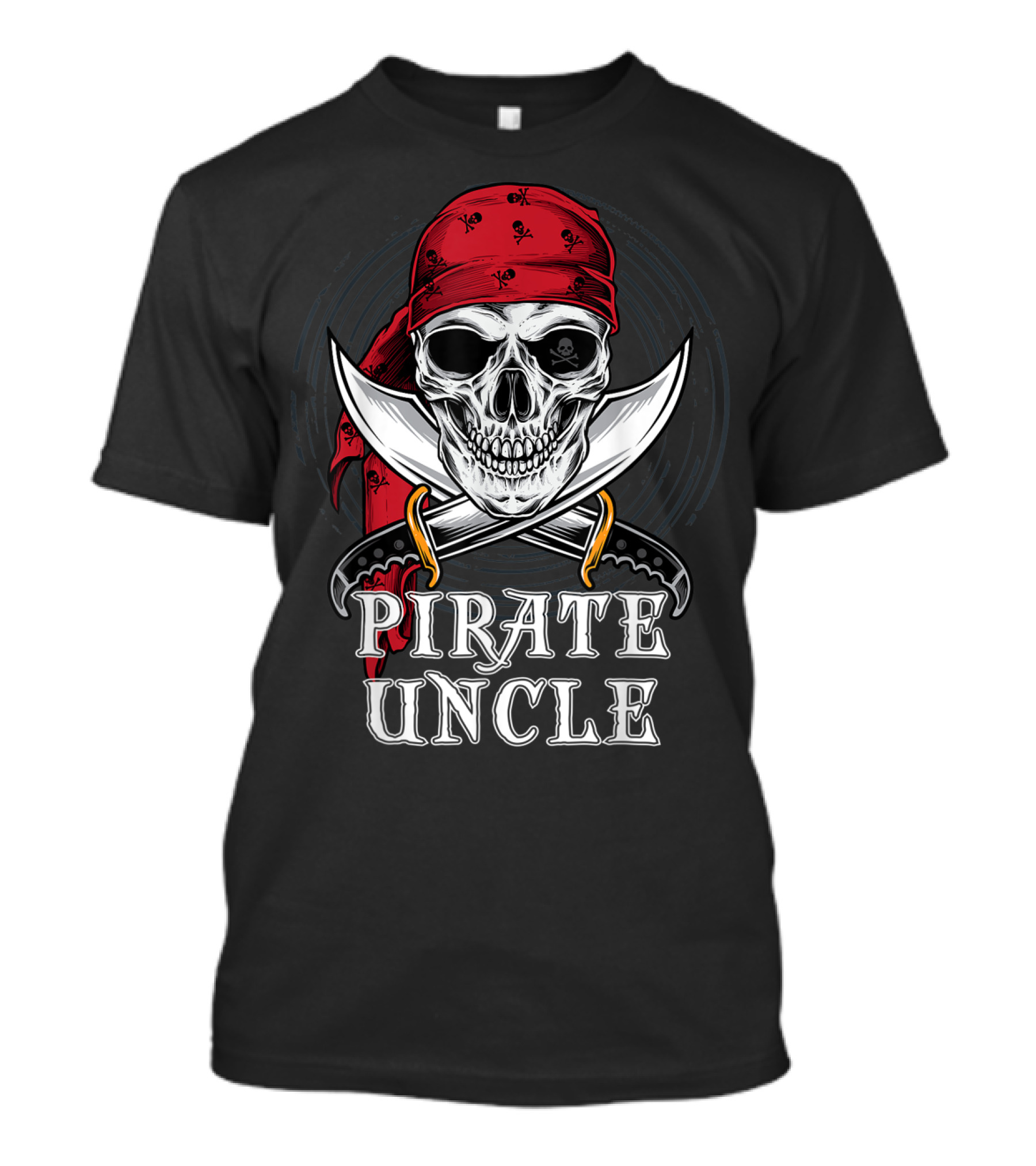 Pirate Uncle Skull With Red Bandana And Crossed Swords Halloween T-Shirt