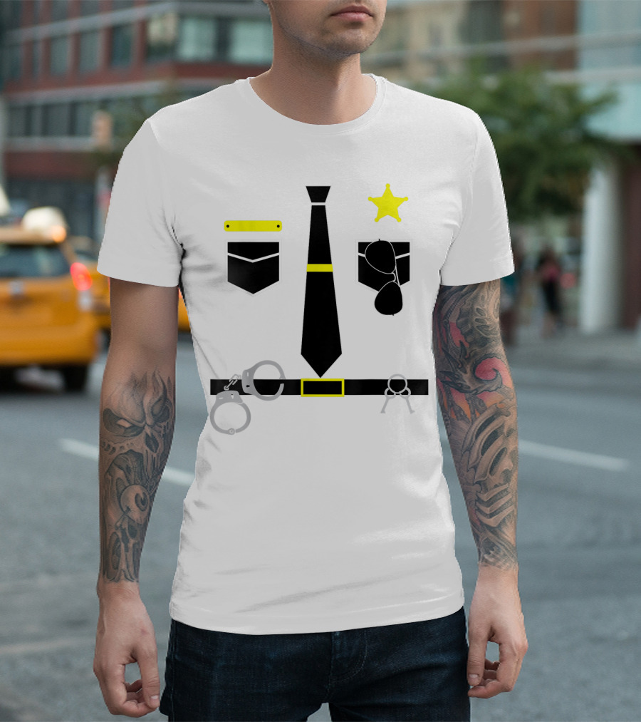 Police Officer Costume Cool Police Handcuffs Badge Sunglasses Tie T-Shirt