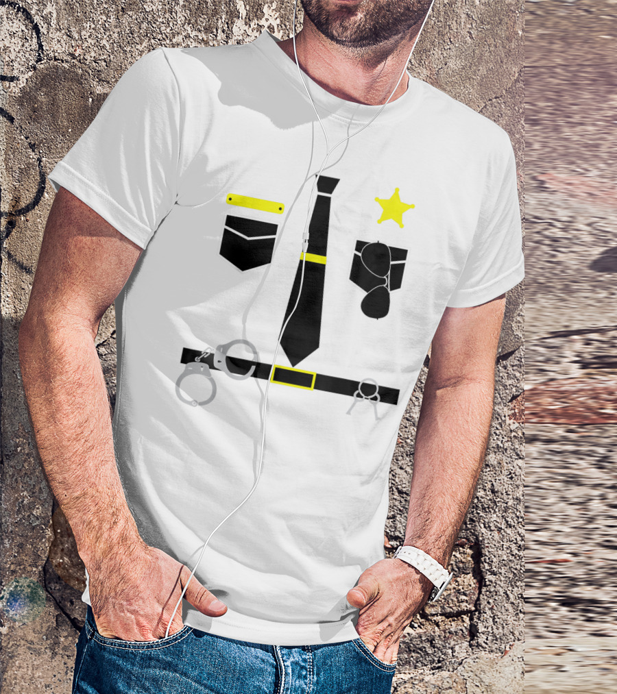 Police Officer Costume Cool Police Handcuffs Badge Sunglasses Tie T-Shirt