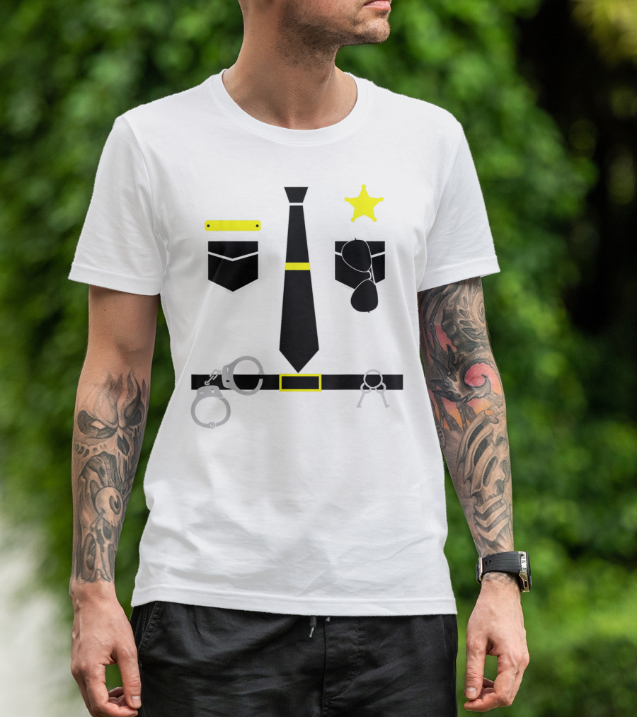 Police Officer Costume Cool Police Handcuffs Badge Sunglasses Tie T-Shirt