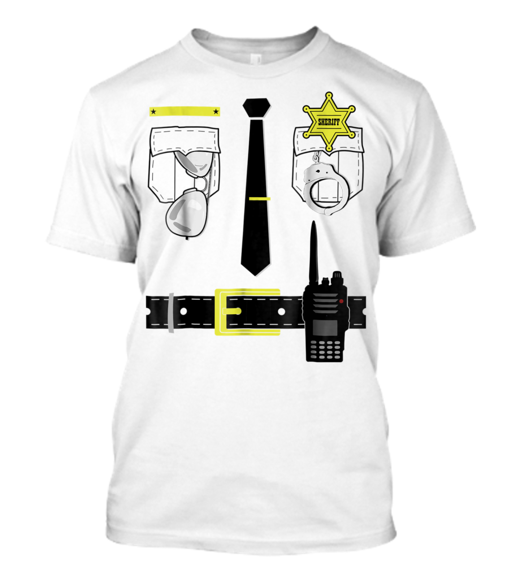 Police Uniform Sheriff Badge Handcuffs Sunglasses Radio Belt Tie T-Shirt
