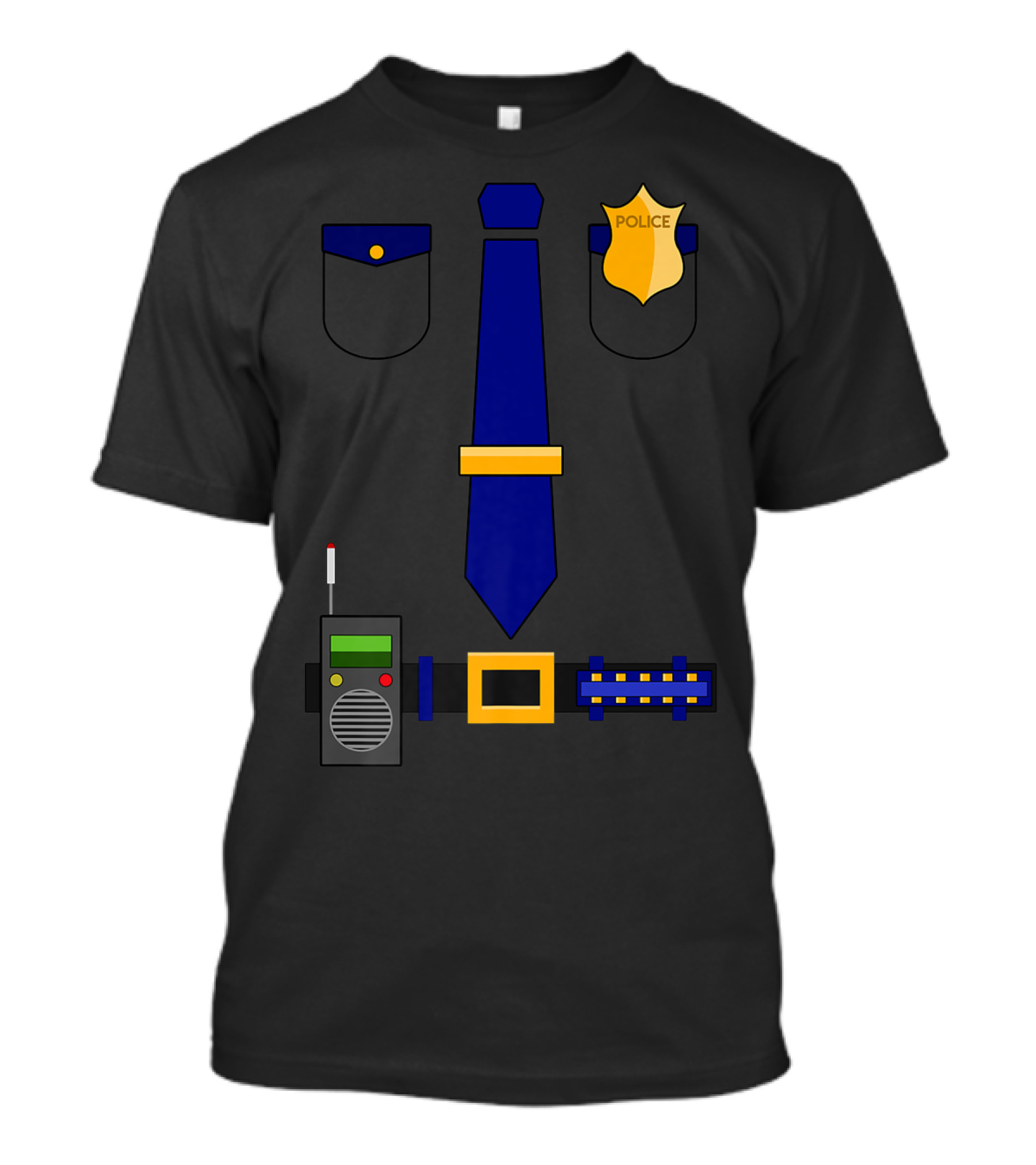 Police Uniform Costume Halloween Officer Badge Radio Belt Tie Pocket T-Shirt