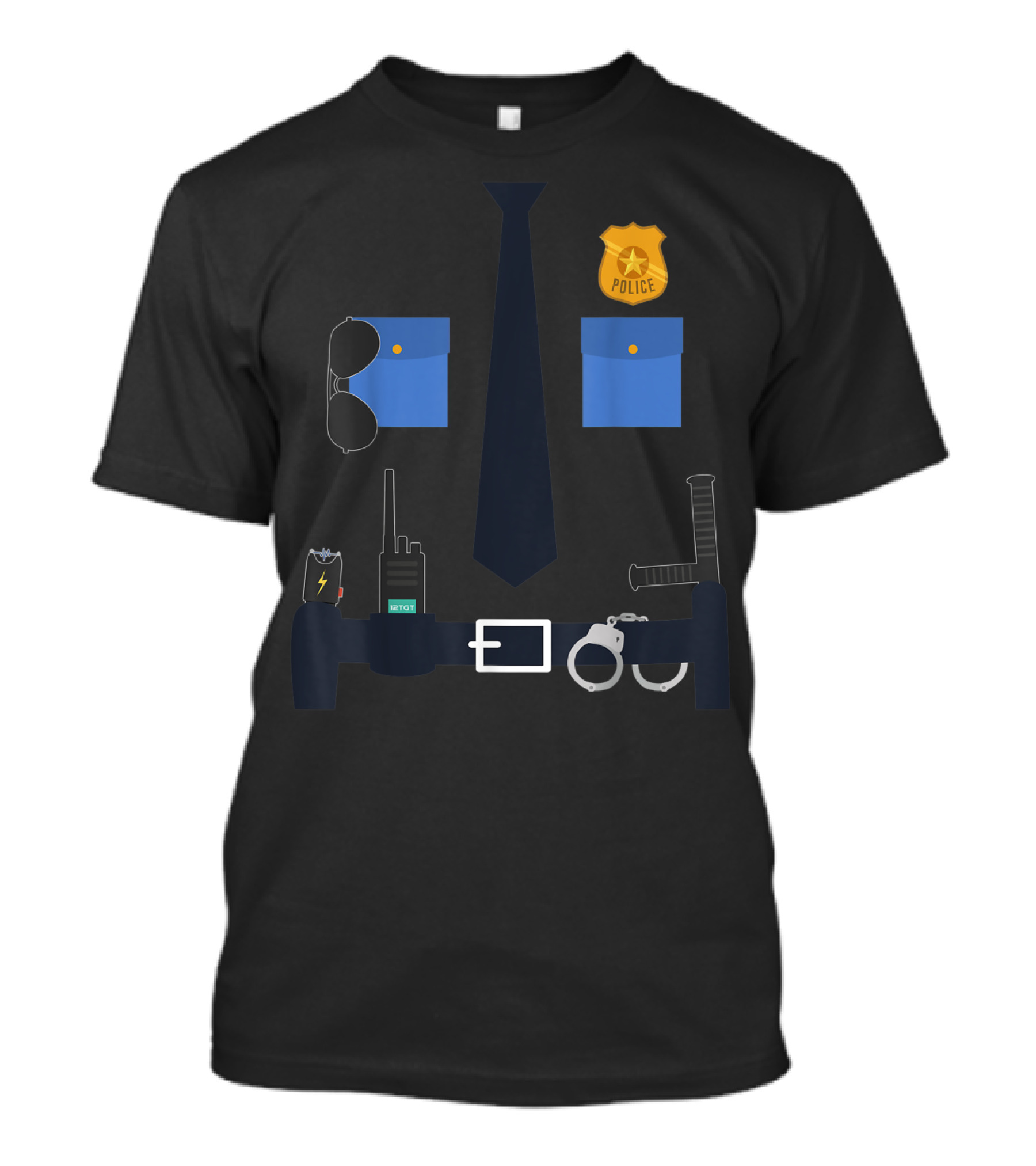 Police Uniform Costume Halloween Badge Handcuffs Radio Sunglasses Belt T-Shirt
