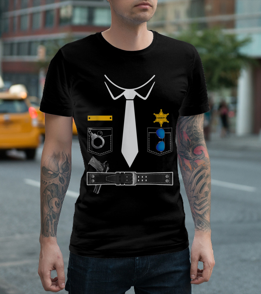 Sheriff Badge Police Uniform Halloween Costume Cop Mockup T-Shirt
