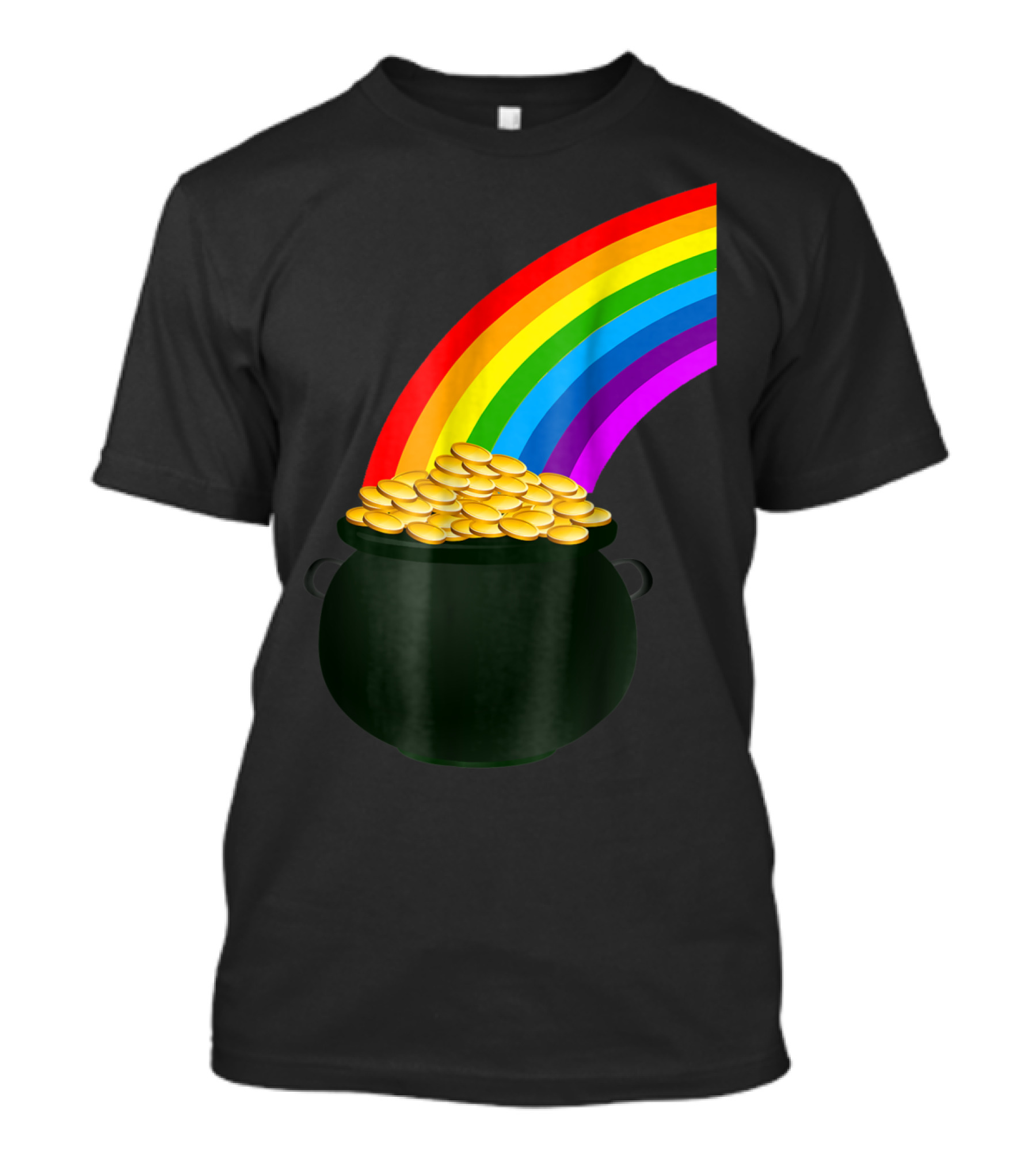 Pot Of Gold Under Rainbow With Colored Arc And Treasure Coins T-Shirt