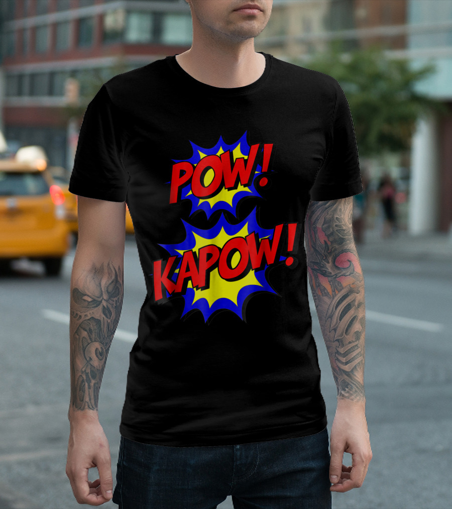 POW KAPOW Easy Funny Superhero Phrases Explosion T-Shirt