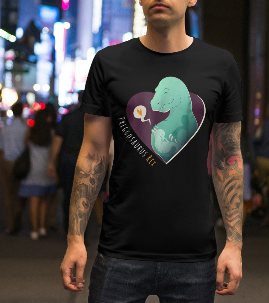 Preggosaurus Rex Dinosaur Heart Mom Hugging Baby T-Shirt
