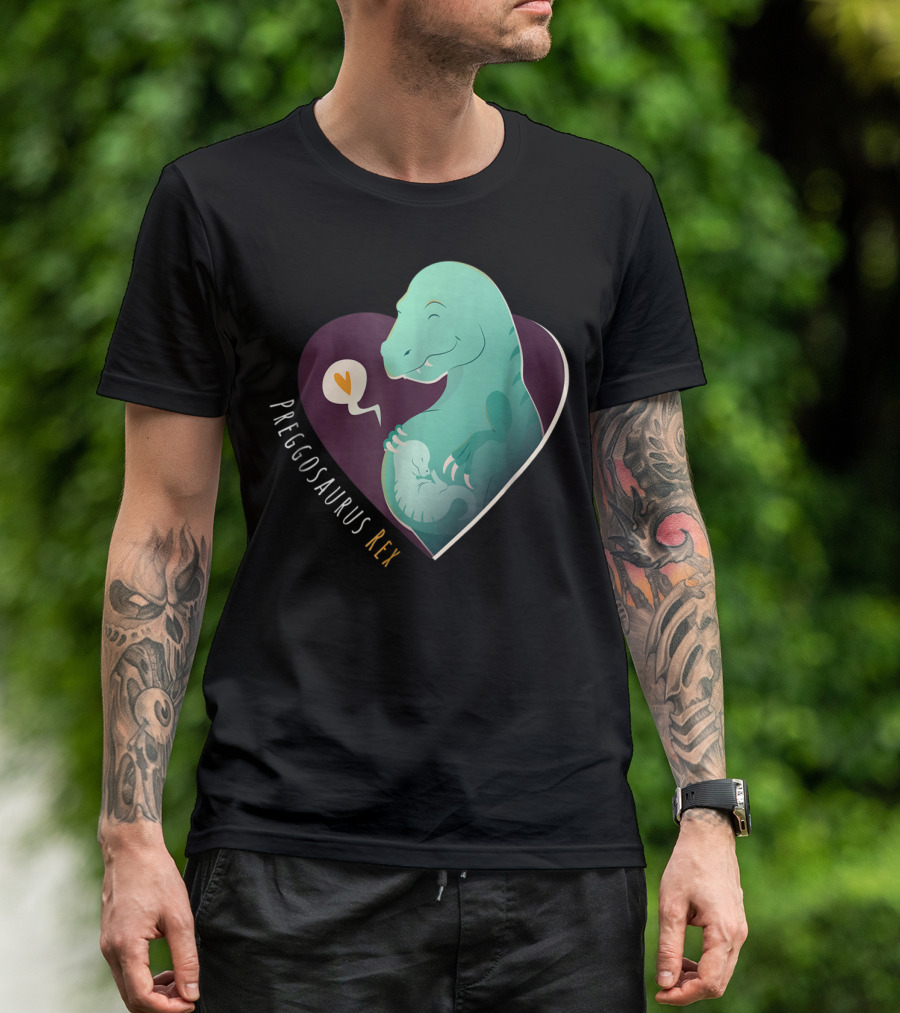 Preggosaurus Rex Dinosaur Heart Mom Hugging Baby T-Shirt