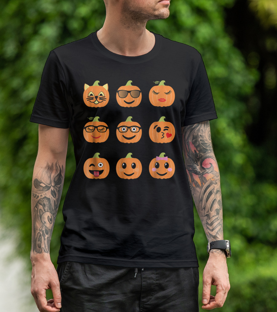 Smiling Emoji Faces Pumpkin Characters Jack O Lantern T-Shirt