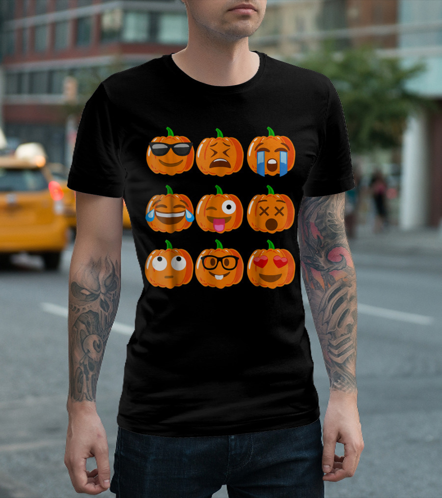 Pumpkin Emoji Faces Collection Mood Expressions T-Shirt