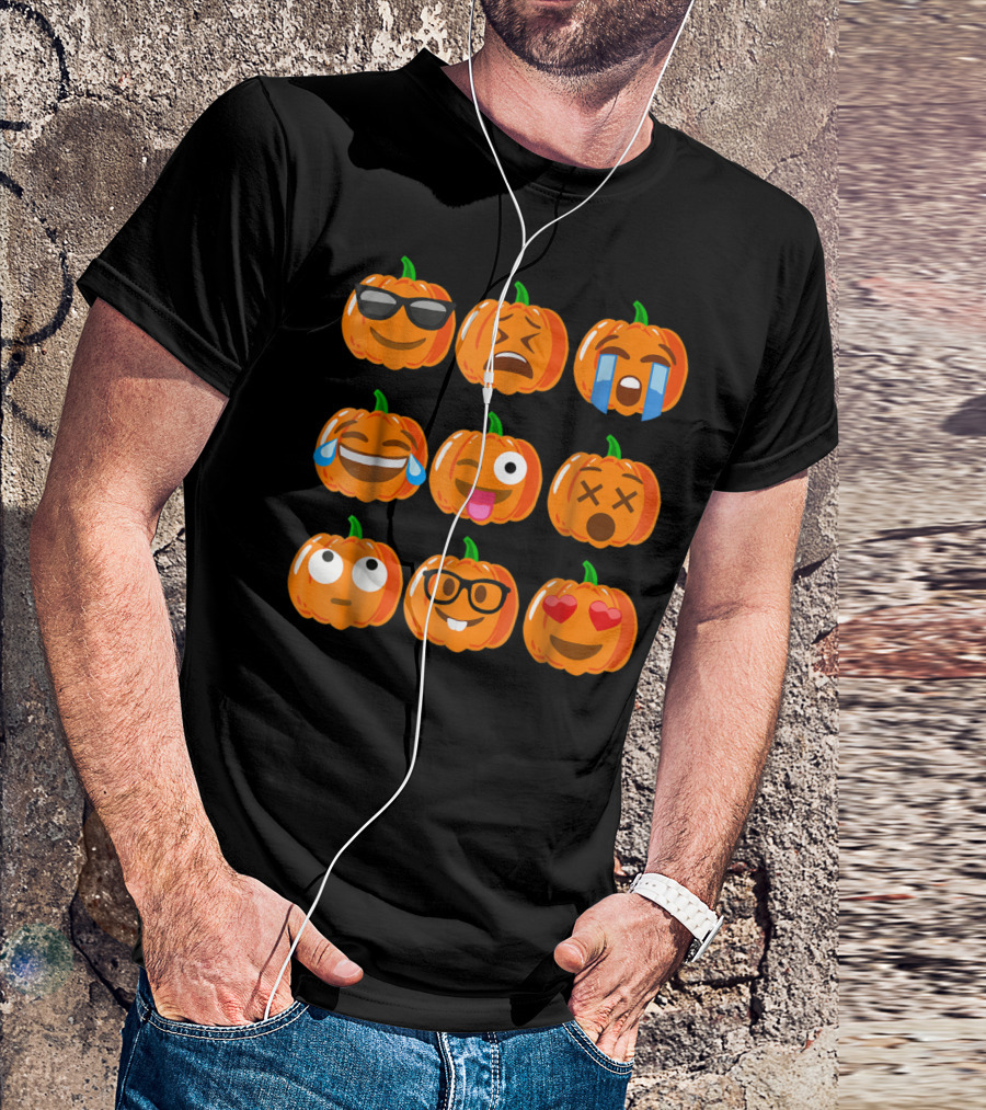 Pumpkin Emoji Faces Collection Mood Expressions T-Shirt