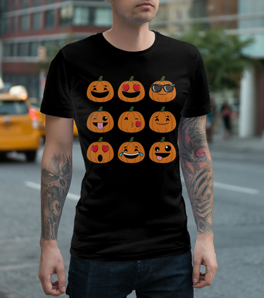 Pumpkin Emoji Faces With Heart Eyes And Sunglasses T-Shirt