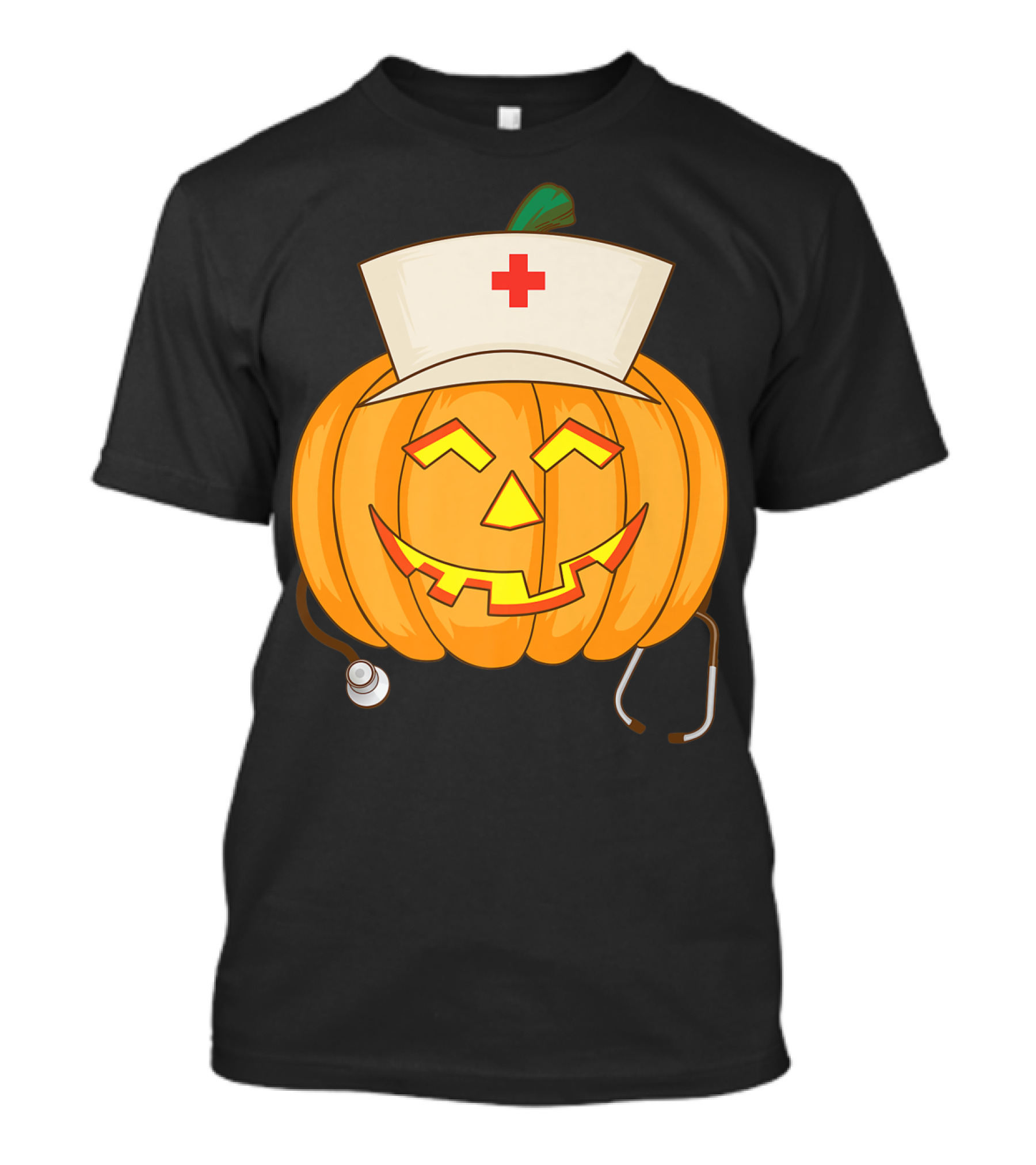 Pumpkin Nurse Head Halloween Cool Nurse Squash Stethoscope Jack-O'-Lantern T-Shirt