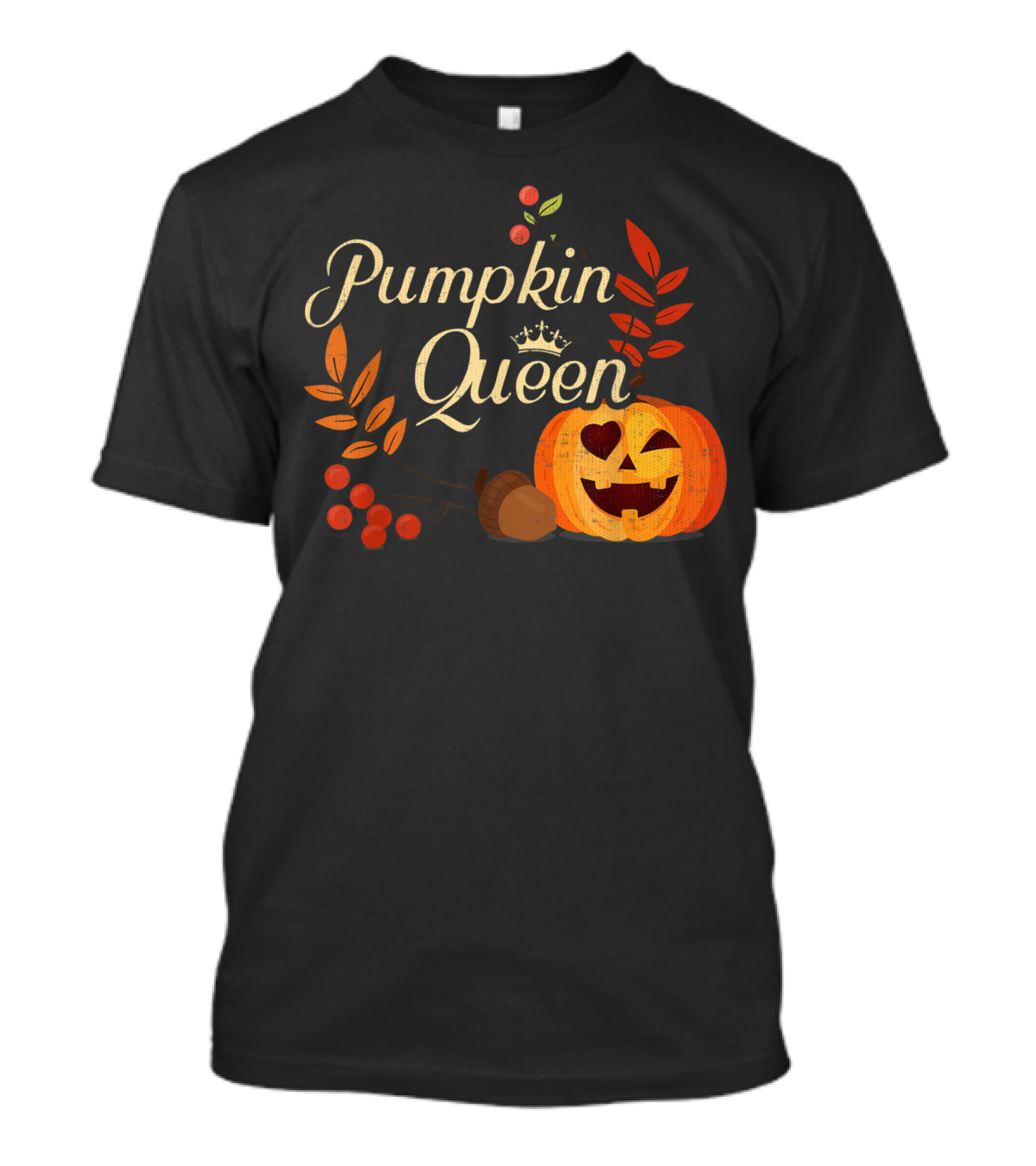 Pumpkin Queen Autumn Crowned Jack-O'-Lantern With Acorns And Berries T-Shirt