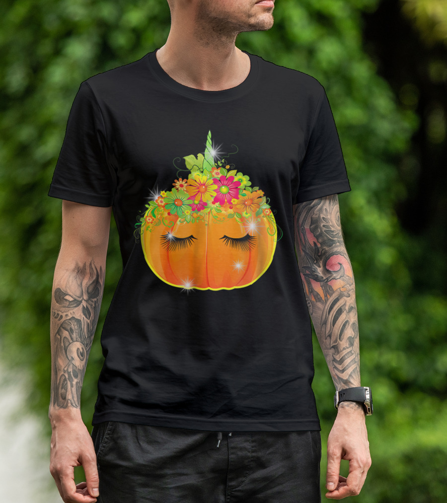 Pumpkin Unicorn Floral Fantasy Pumpcincorn T-Shirt
