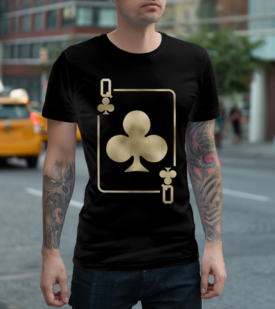 Golden Queen Of Clubs Playing Card T-Shirt