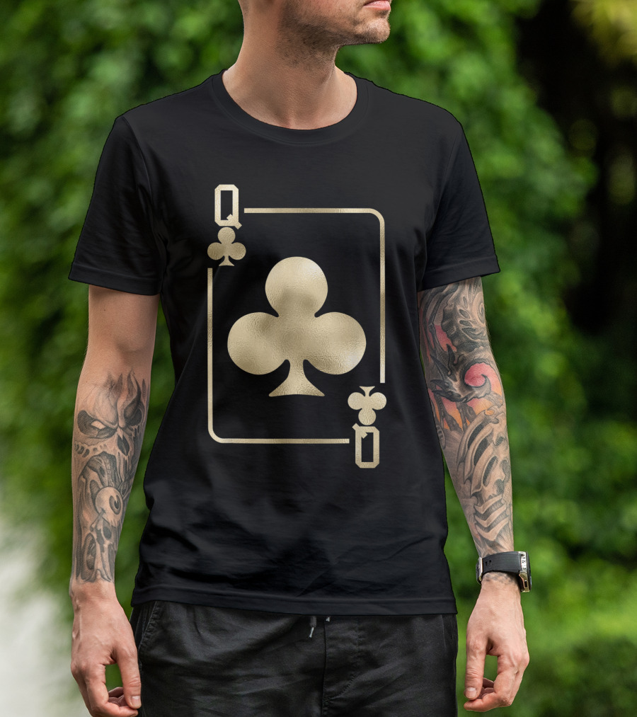 Golden Queen Of Clubs Playing Card T-Shirt