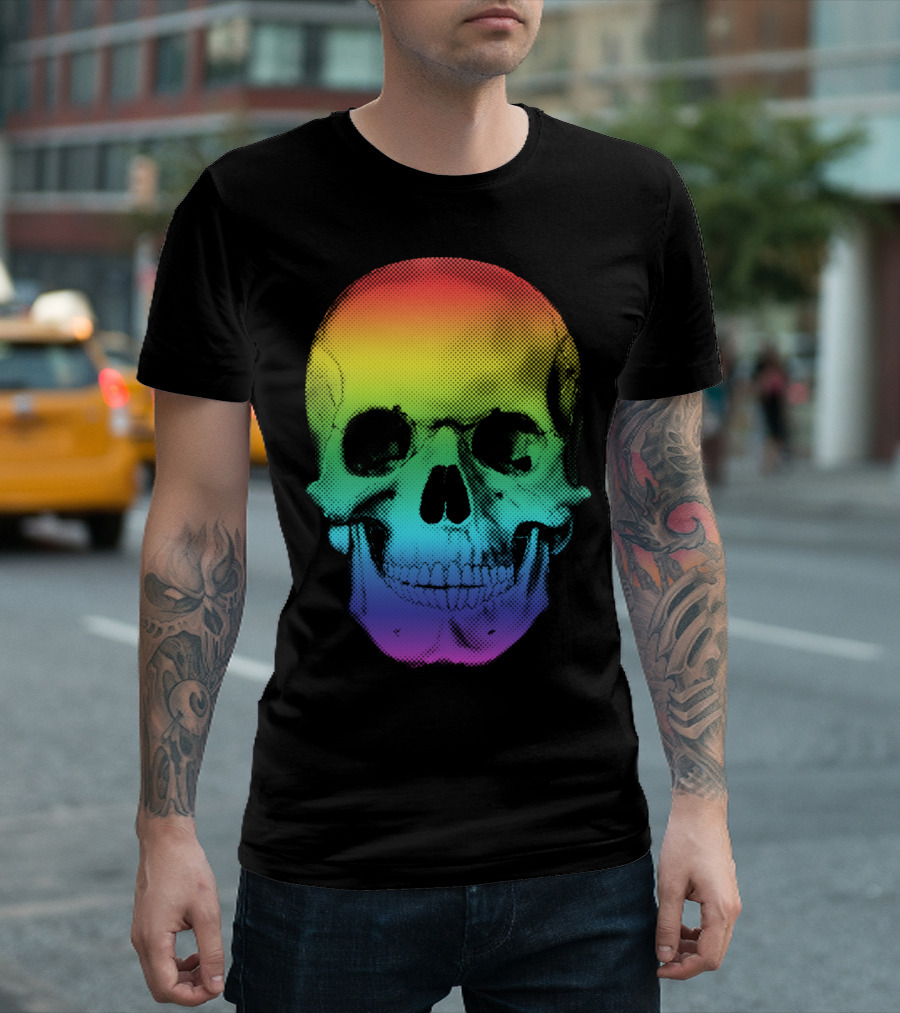 Rainbow Gradient Halftone Skull T-Shirt