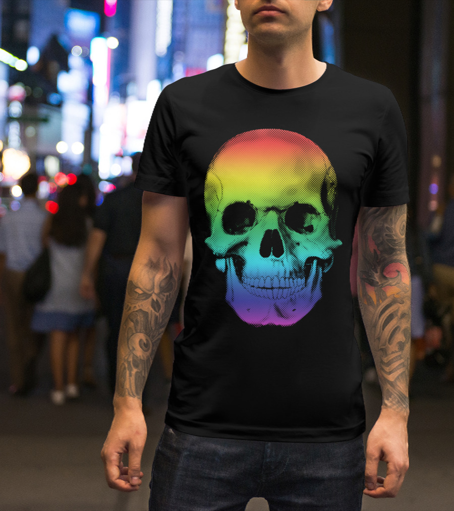 Rainbow Gradient Halftone Skull T-Shirt