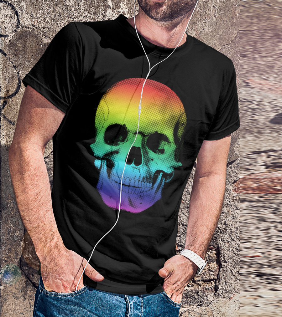 Rainbow Gradient Halftone Skull T-Shirt