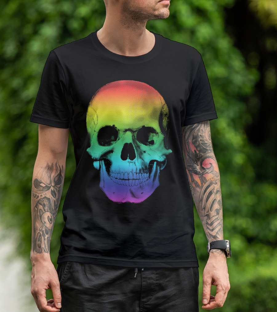Rainbow Gradient Halftone Skull T-Shirt