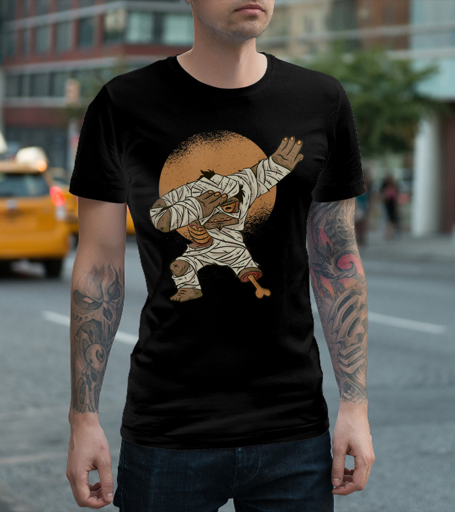 Retro Vintage Mummy Zombie Dab Dance Moon Background T-Shirt