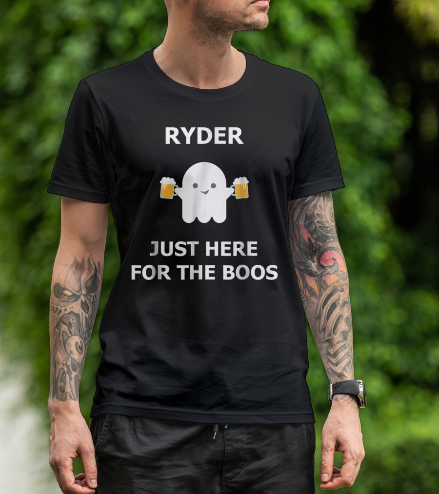 Ryder Just Here For The Boos Halloween Ghost Holding Beer Mugs T-Shirt